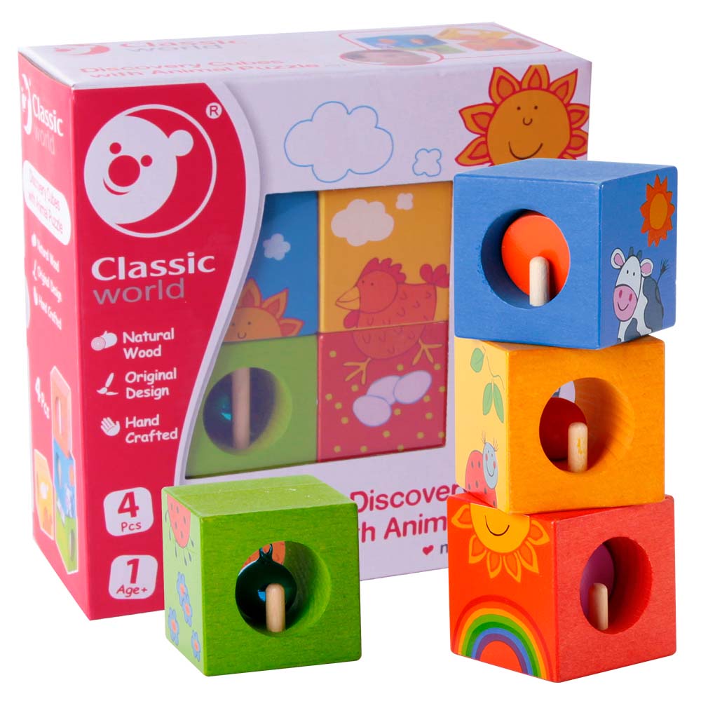 Classic World - Discovery Cubes with Animal Puzzle - 4pcs