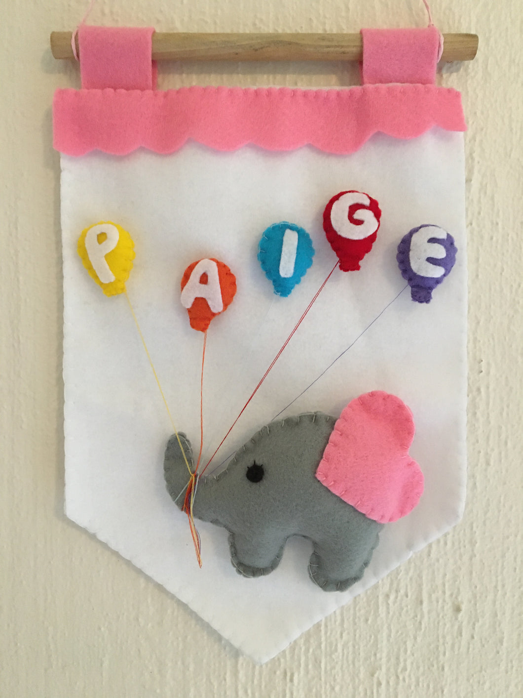 Felt Sign - Elephant, Balloons & Personalised Name