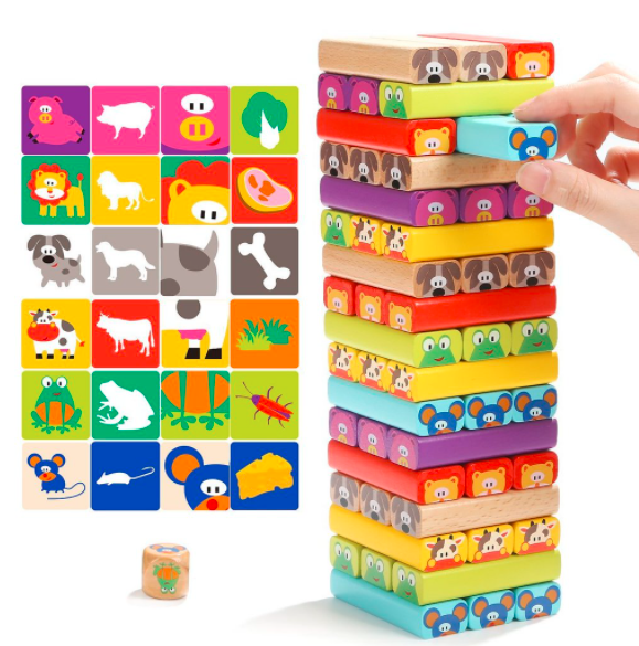 TopBright - Animal Jenga Game with Activity Cards